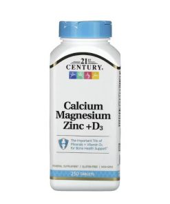 Complément alimentaire Calcium Magnesium Zinc + D3 21st Century pour soutenir la santé osseuse, la fonction musculaire et le système immunitaire 250 Comprimés