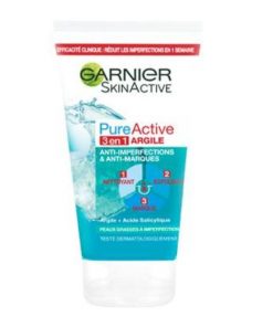 Nettoyant visage exfoliant SkinActive Pure Active 3 en 1 à l'argile pour les peaux mixtes à grasses GARNIER 150ml