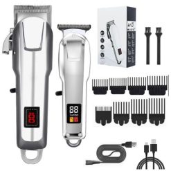 Kit de tondeuse à cheveux professionnelles 2 en 1 sans fil rechargeable avec affichage Led