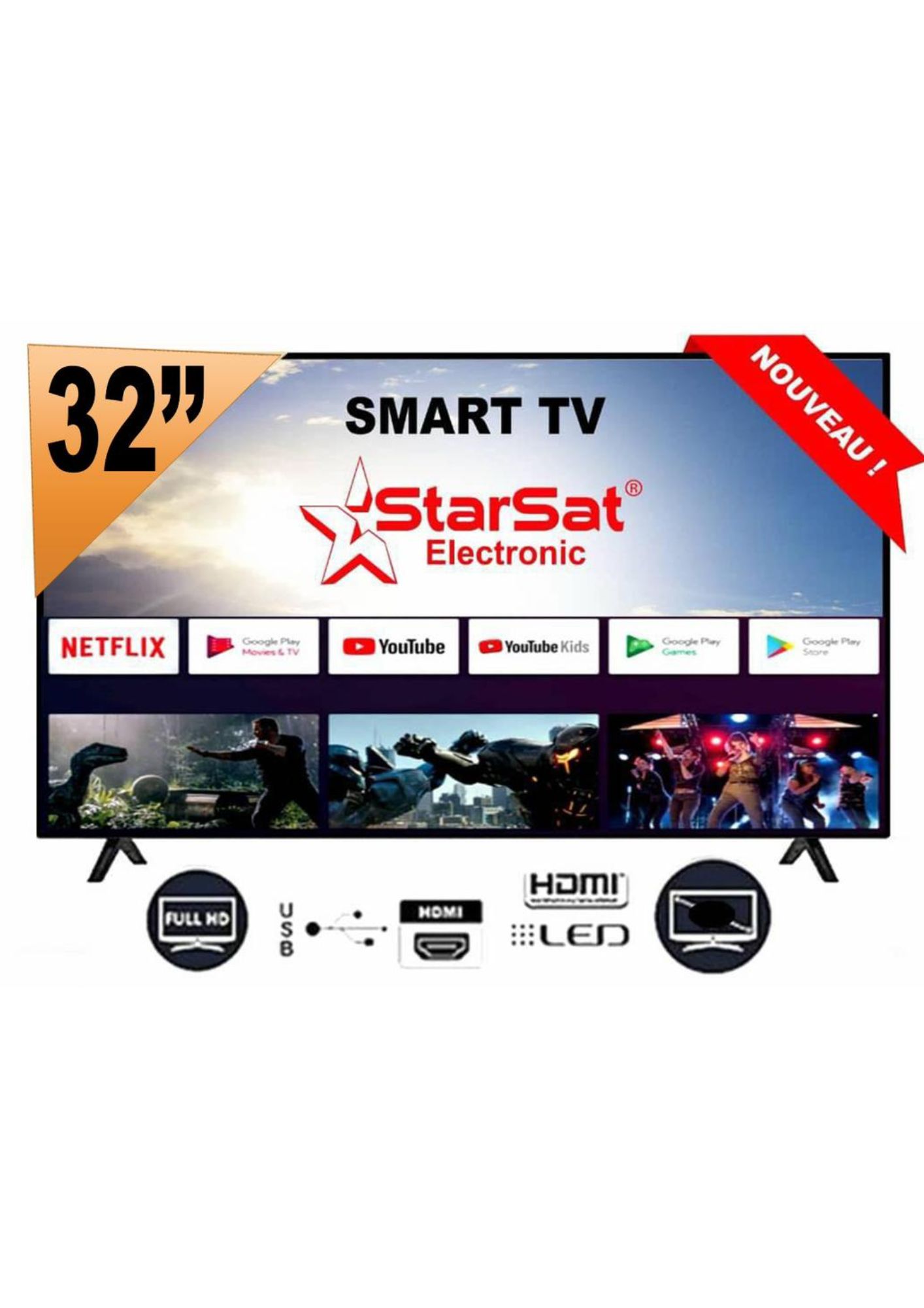 Smart TV LED 32'' 4K Ultra HD Android WiFi & Bluetooth STARSAT
