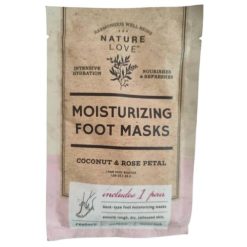 Masques de pieds hydratant NATURE LOVE parfumés à la noix de coco et aux pétales de rose