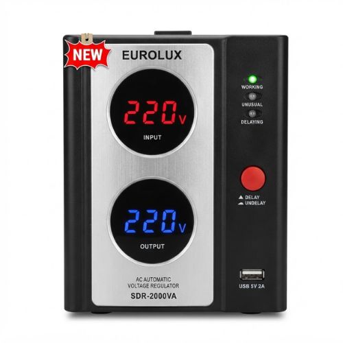 Régulateur de tension Eurolux, 110V-270V, SDR-2000 VA, port USB, garantie 6mois