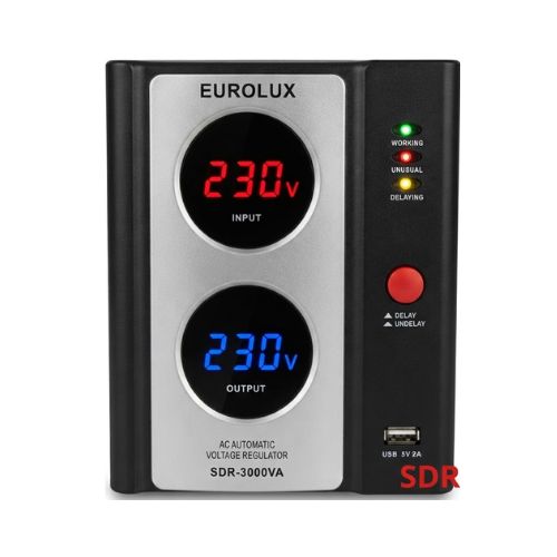 Régulateur de tension Eurolux, SDR-3000 VA, port USB, garantie 6mois