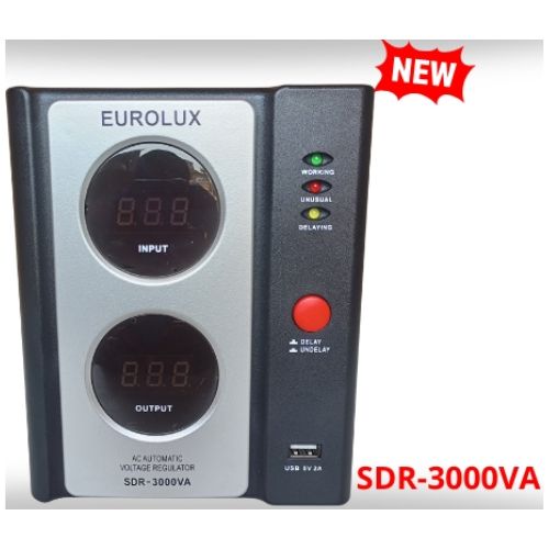Régulateur de tension Eurolux, SDR-3000 VA, port USB, garantie 6mois