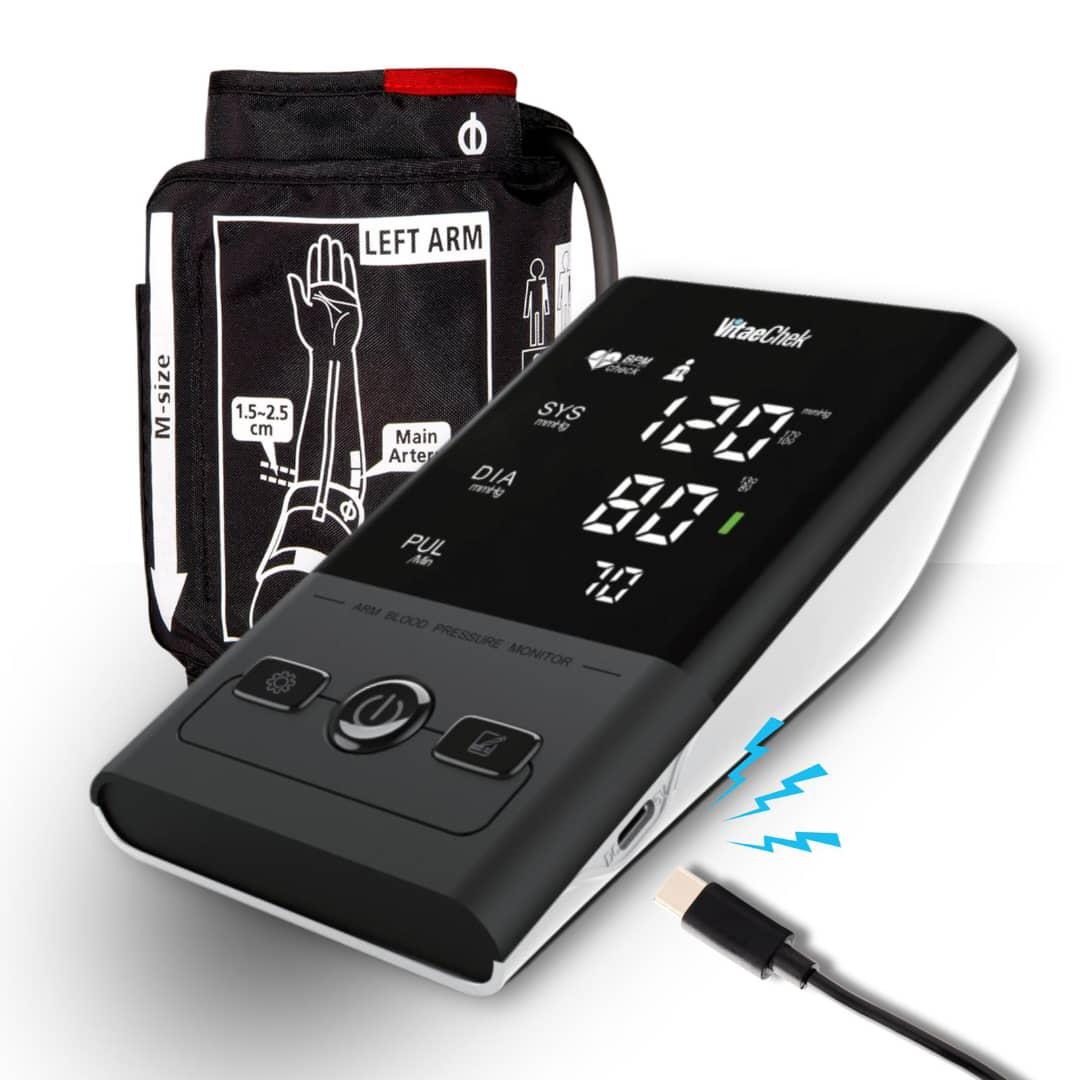 Tensiomètre VitaeChek numérique avec brassard réglable, invite vocale, écran LED HD, détection de rythme cardiaque irrégulier
